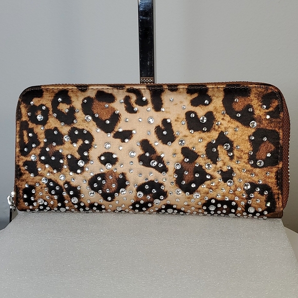 Animal Print Rhinestone Bling Beige Tan Wallet - Picture 3 of 6
